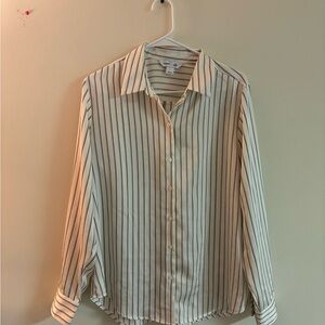 Old Navy Classic Shirt Blouse Women’s Large | Cream Pinstripe Button Front